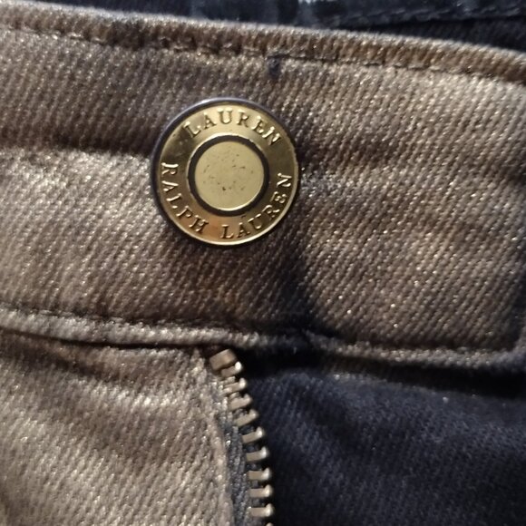 Lauren Ralph Lauren Black Label Metallic Gold Skinny Wax Jeans Super Stretch 4 - Picture 3 of 8